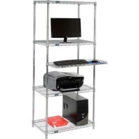 GLOBAL EQUIPMENT Nexel     4-Shelf Wire Computer Workstation with Cantilever Tray, 30"W x 18"D x 74"H, Chrome 695439